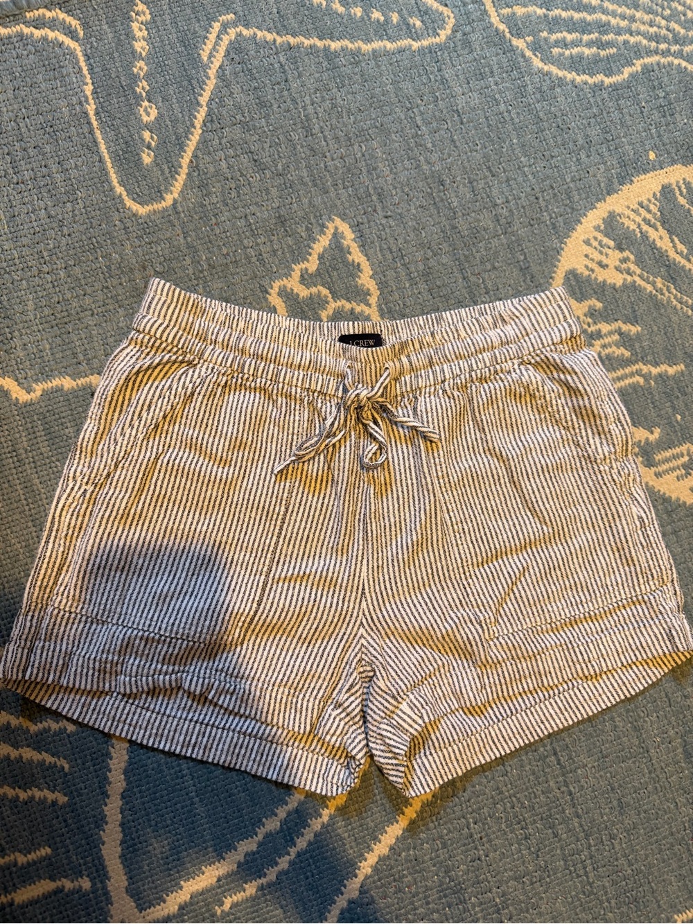 J. Crew Seersucker Drawstring Shorts in Cream and Blue Stripes